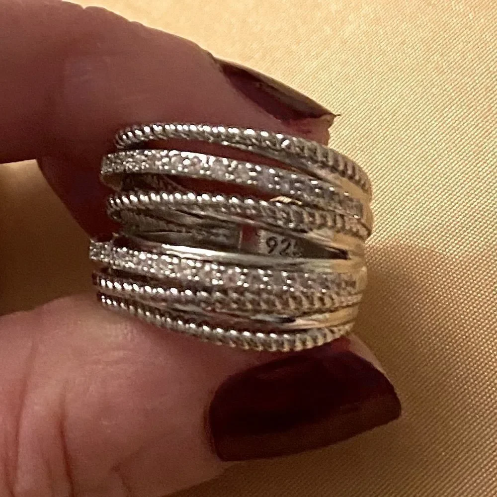 The Moderne Statement band ring in 925 & white sapphire sz 5